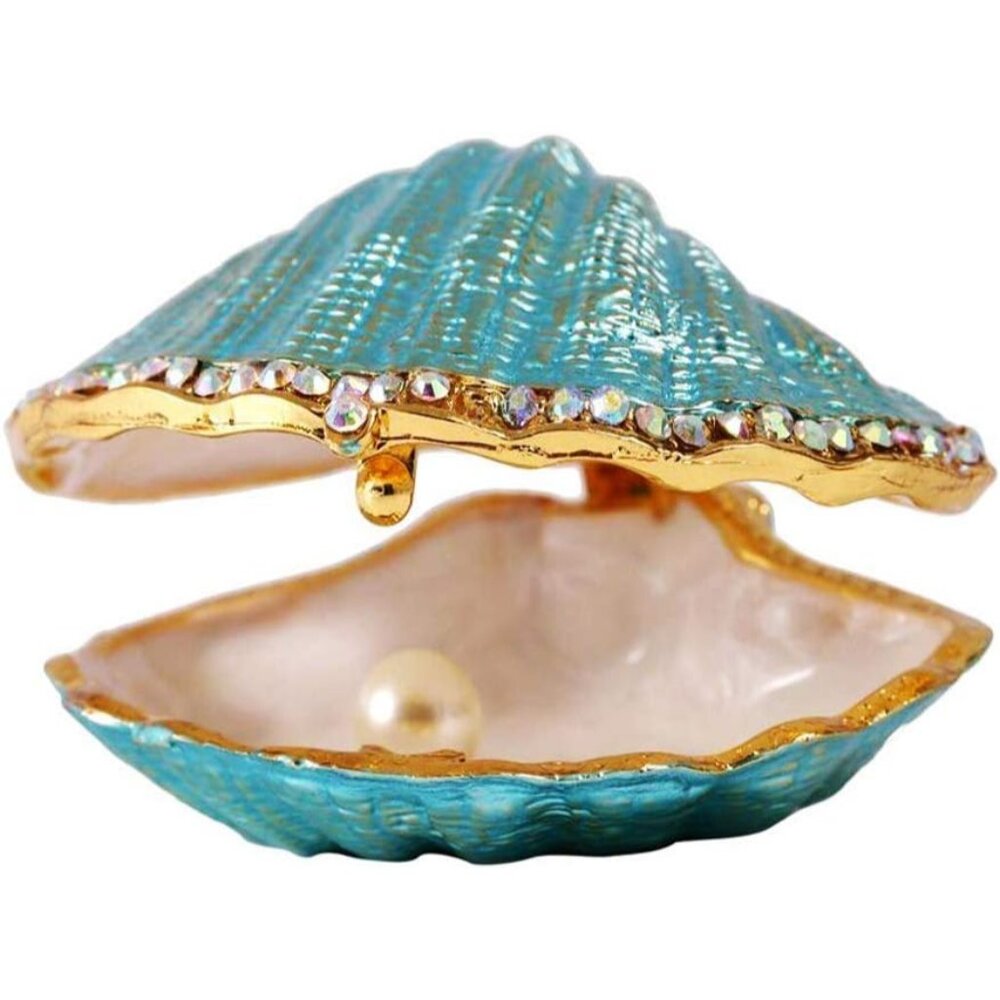 Metal Glass Trinket Box Ring Holder Small Seashell Figurine Collectible Table Ce